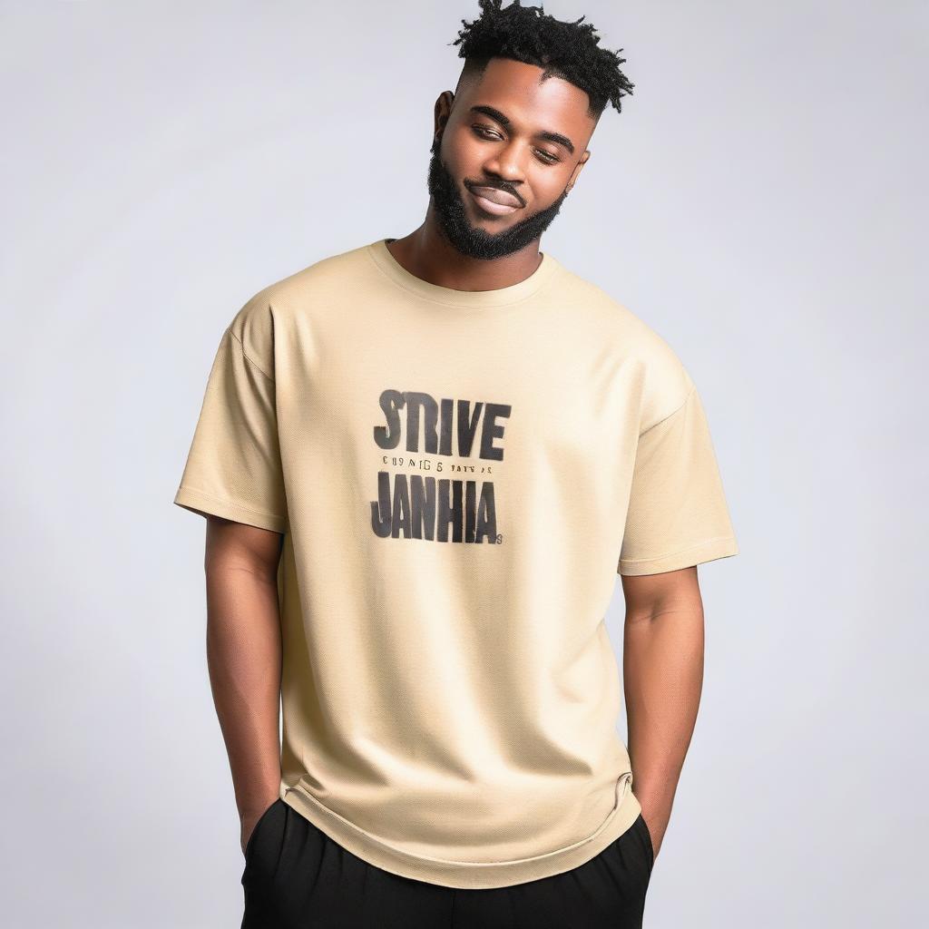 A men's oversized t-shirt with the text 'Strive for Jannah' prominently displayed on the front side