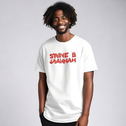 A men's oversized t-shirt with the text 'Strive for Jannah' prominently displayed on the front side in a large size