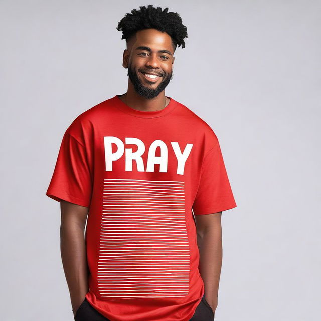 A men's oversized t-shirt with the text 'Pray