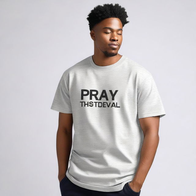 A men's oversized t-shirt with the text 'Pray