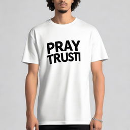 A men's oversized t-shirt with the text 'Pray