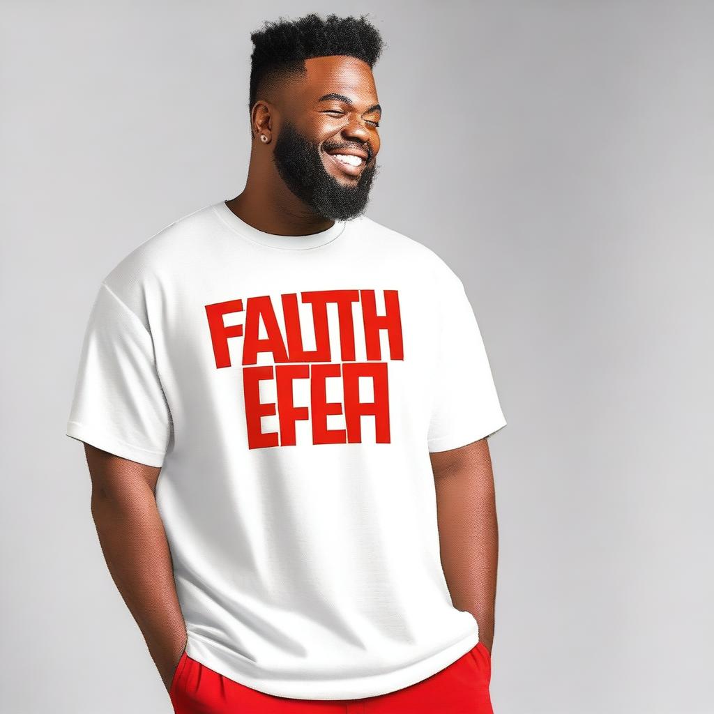 A men's oversized t-shirt with the text 'Faith Over Fear' prominently displayed on the front side in a large size