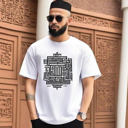 A men's oversized t-shirt featuring an Islamic design