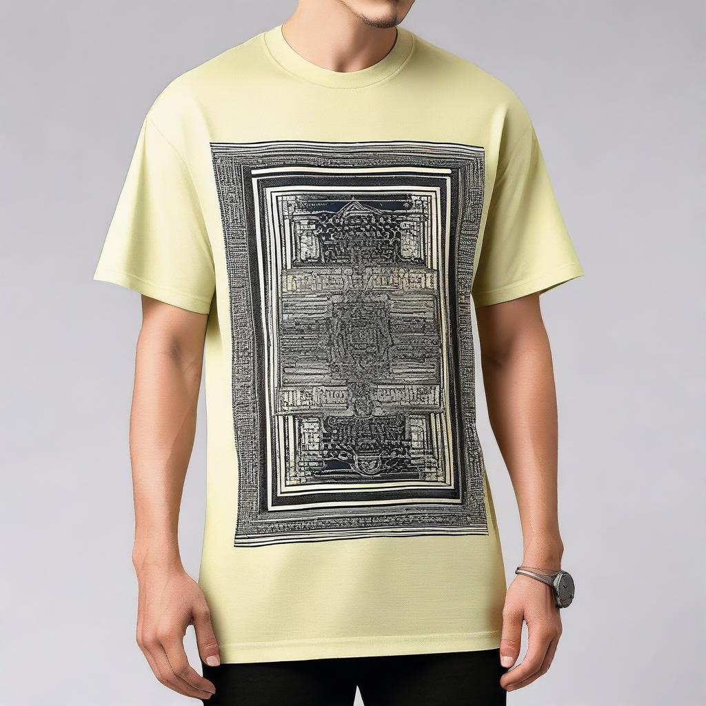 A men's oversized t-shirt featuring a unique style design on the front corner