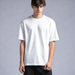 A men's oversized t-shirt featuring a unique small design on the front corner