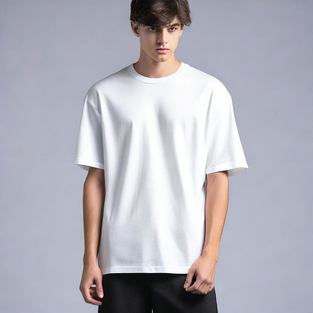 A men's oversized t-shirt featuring a unique small design on the front corner