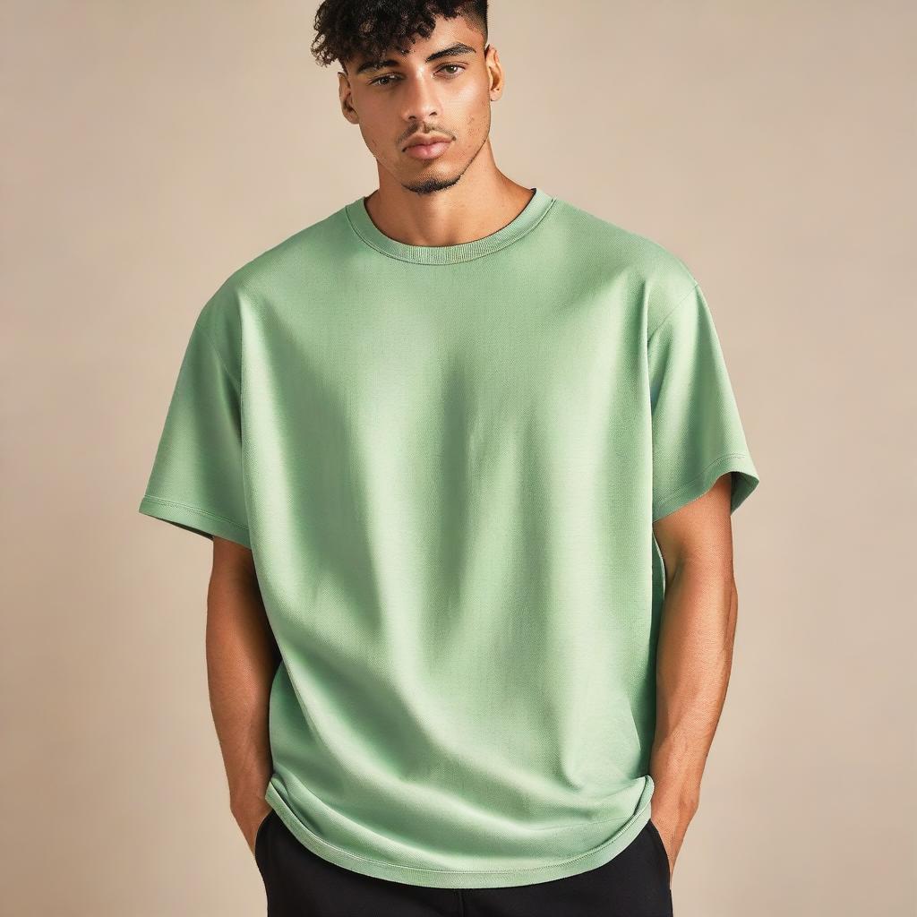 A men's oversized t-shirt featuring a decent and tasteful design on the front corner