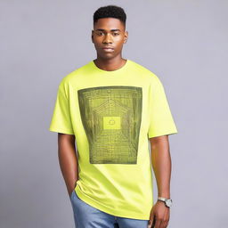 A men's oversized t-shirt featuring an A3-sized design prominently displayed on the front