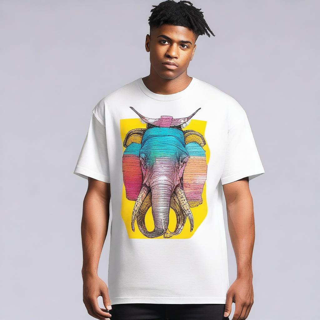 A men's oversized t-shirt featuring an A3-sized design prominently displayed on the front