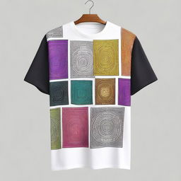 A men's oversized t-shirt featuring designs in A3, A2, and A4 sizes prominently displayed on the front