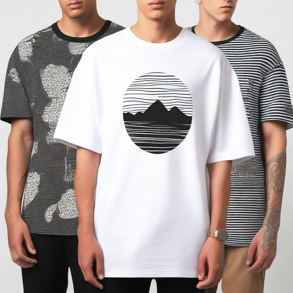 A men's oversized t-shirt featuring A3, A2, and A4 designs