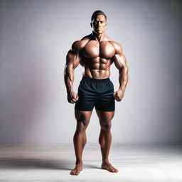 A super strong man with an incredibly muscular physique, standing in a powerful pose