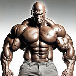 A highly detailed and realistic image of the most muscular man ever, showcasing extreme muscle definition and strength