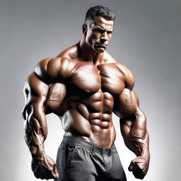 A highly detailed and realistic image of the most muscular man ever, showcasing extreme muscle definition and strength