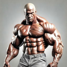 A highly detailed and realistic image of the most muscular man ever, showcasing extreme muscle definition and strength