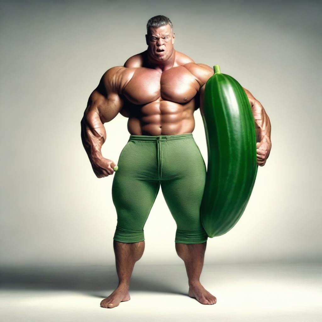 A highly muscular man with exaggerated muscles, standing confidently