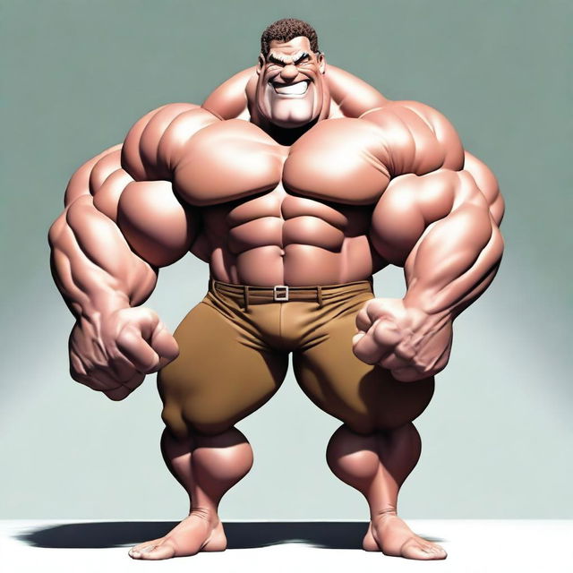 A strong man with muscles so large they appear to be bigger than his body