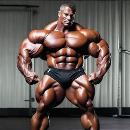 A super muscular bodybuilder is flexing his enormous muscles