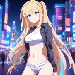 A stunning anime girl with long blonde hair and bright blue eyes