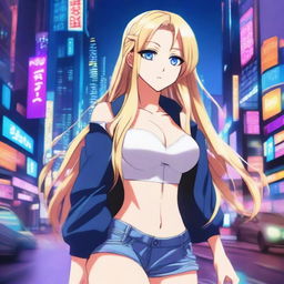 A stunning anime girl with long blonde hair and bright blue eyes