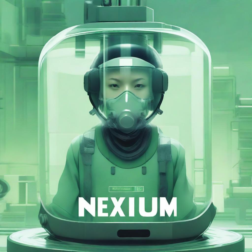 A human inside a tank wearing a simple breathing mask, with the title 'Nexum' at the top