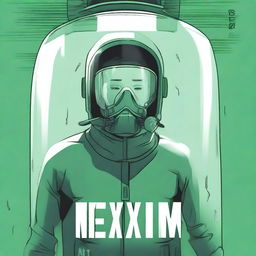 A human inside a tank wearing a simple breathing mask, with the title 'Nexum' at the top