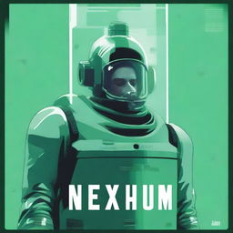 A human inside a tank wearing a simple breathing mask, with the title 'Nexum' at the top