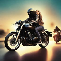 Create a book cover featuring a young robber boy on a motorbike with his girlfriend sitting on the same bike