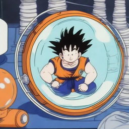 Goku recovering in a capsule similar to the one in the Dragon Ball series