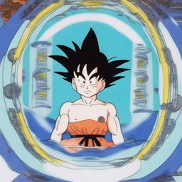 Goku recovering in a capsule similar to the one in the Dragon Ball series