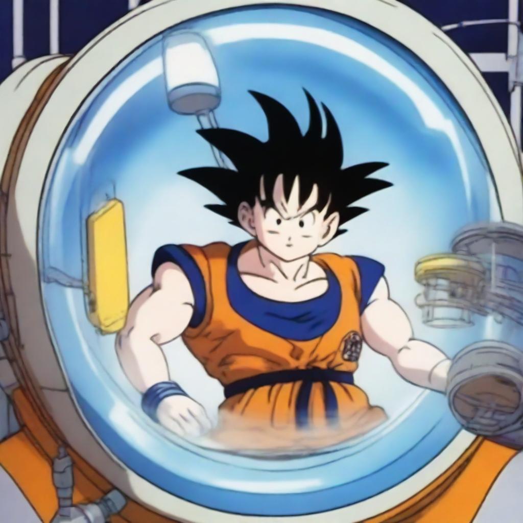 Goku recovering in a capsule, just like in the Dragon Ball series