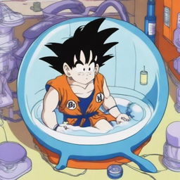 Goku recovering in a capsule, just like in the Dragon Ball series