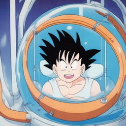 Goku recovering in a capsule, just like in the Dragon Ball series