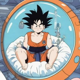 Goku recovering in a capsule, just like in the Dragon Ball series