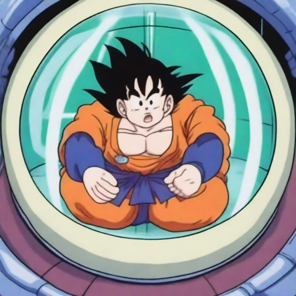 Goku inside a healing capsule, as seen in the Dragon Ball series