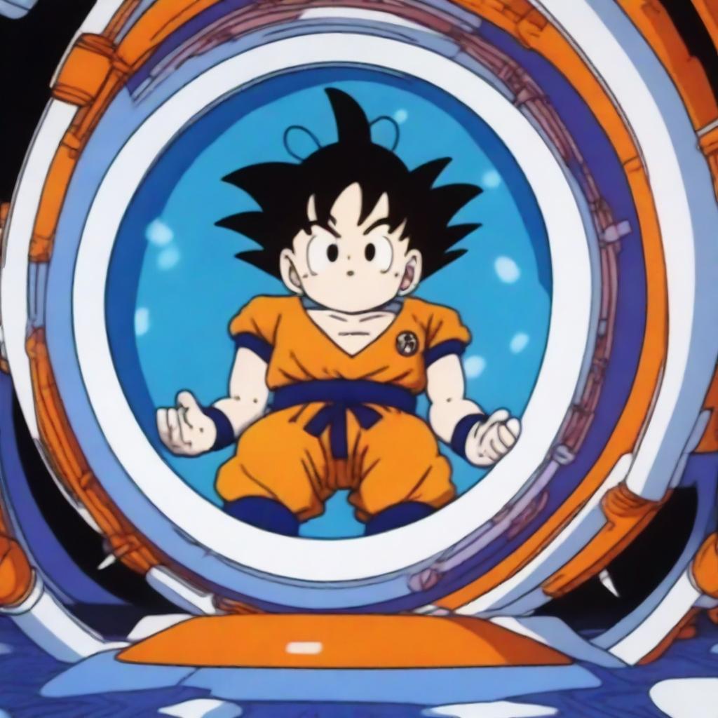 Goku inside a healing capsule, as seen in the Dragon Ball series