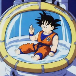 Goku inside a healing capsule, as seen in the Dragon Ball series