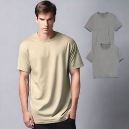 Design an oversized men's t-shirt featuring A3, A2, and A4 designs