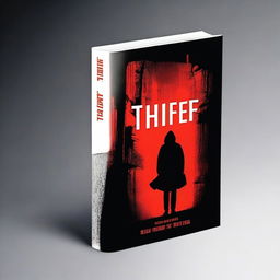 Create a book cover with a black and red theme for a book titled 'The Thief Story'