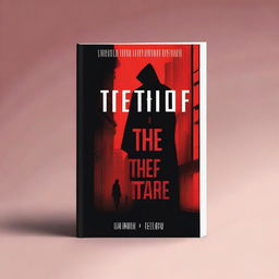 Create a book cover with a black and red theme for a book titled 'The Thief Story'