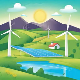 A vibrant illustration showcasing renewable energy sources