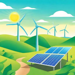 A vibrant illustration showcasing renewable energy sources