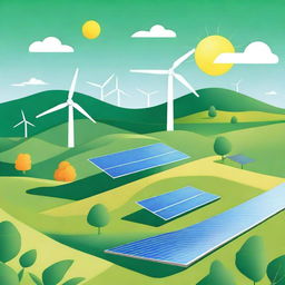 A vibrant illustration showcasing renewable energy sources