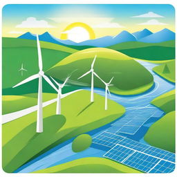 A vibrant illustration showcasing renewable energy sources