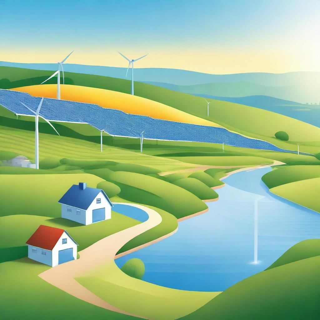 A realistic illustration of a renewable energy landscape