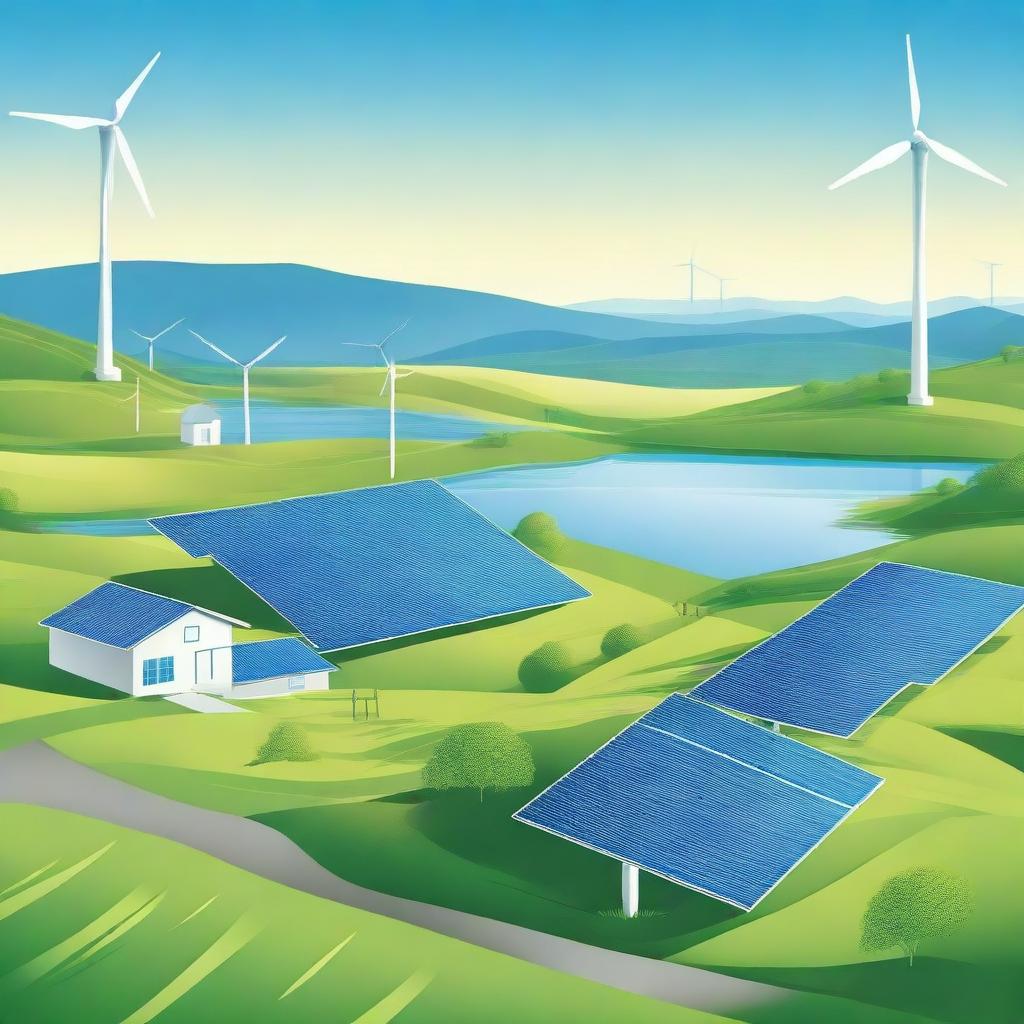 A realistic illustration of a renewable energy landscape