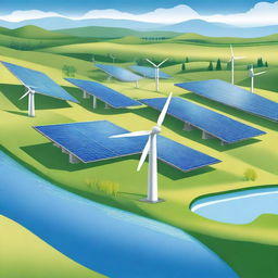 A realistic illustration of a renewable energy landscape