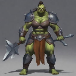 A large female orc warrior with a muscular build and large breasts