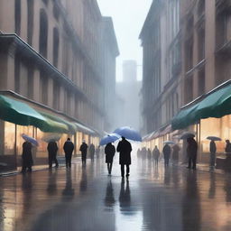 A realistic illustration of a rainy weather scene