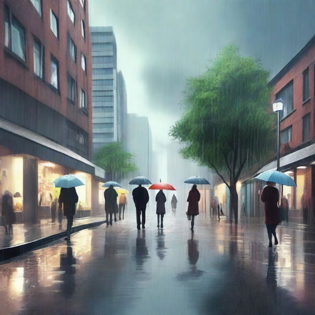 A realistic illustration of a rainy weather scene